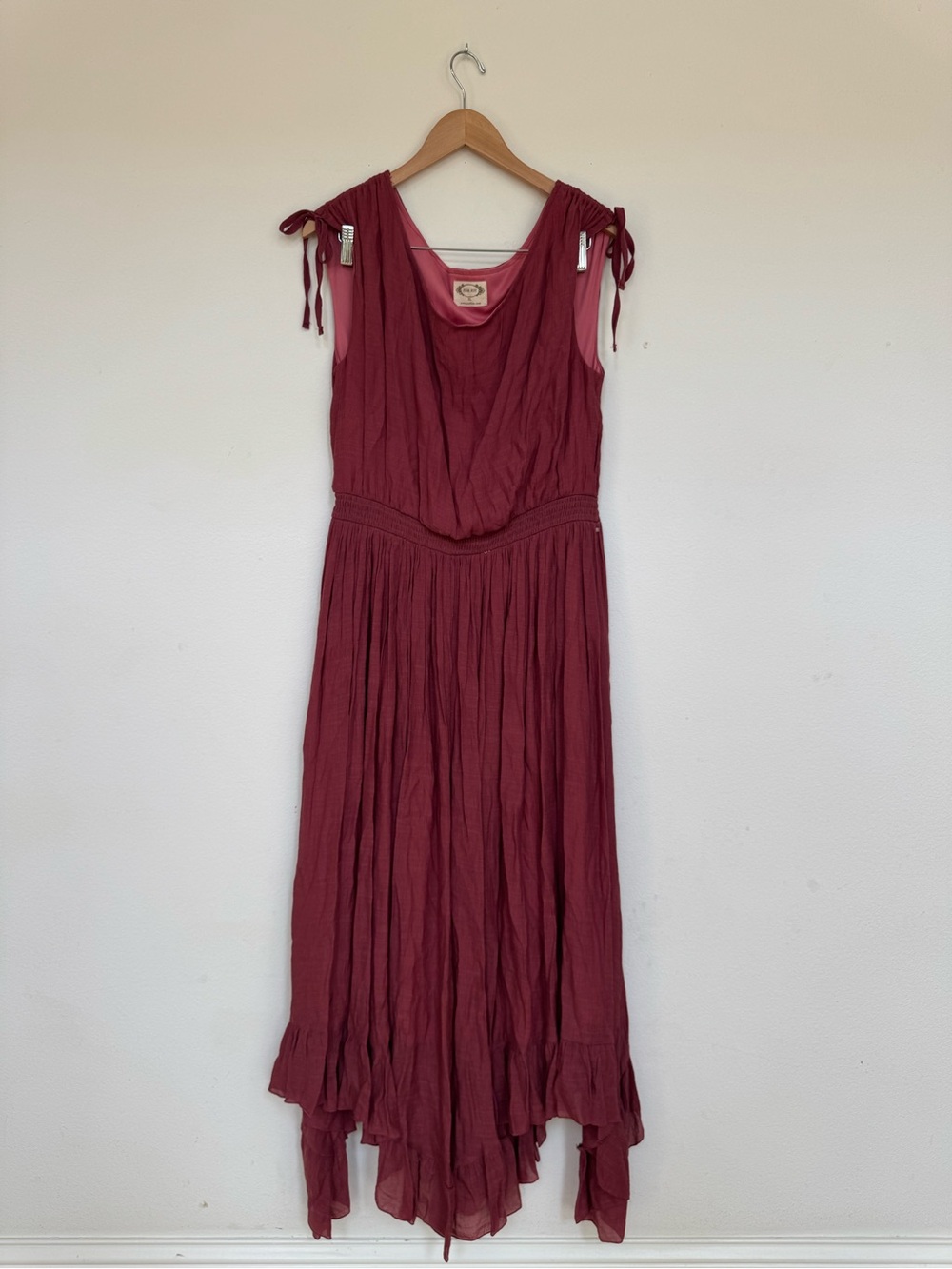 Mia Joy Burgundy Crinkled Ruffle Dress